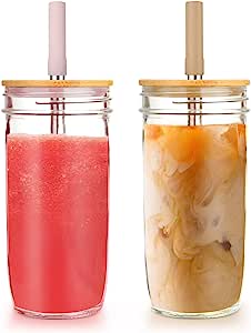 USA | Get Your Cafezi 2-Pack 24 oz Glass Tumbler Cup with Bamboo Lid and Straw at an Unbeatable Price!